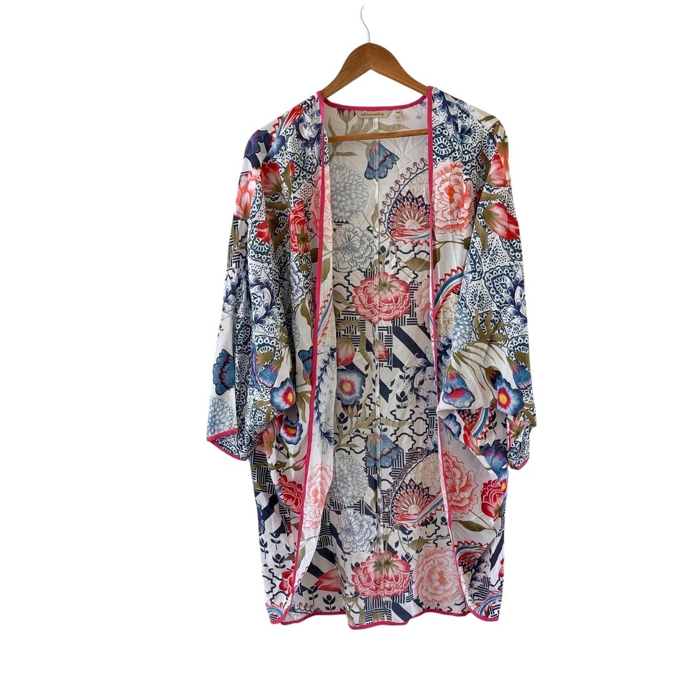 Soft Surroundings Floral Kimono Top Womens S/M Multicolor‎ Boho Beach Coastal